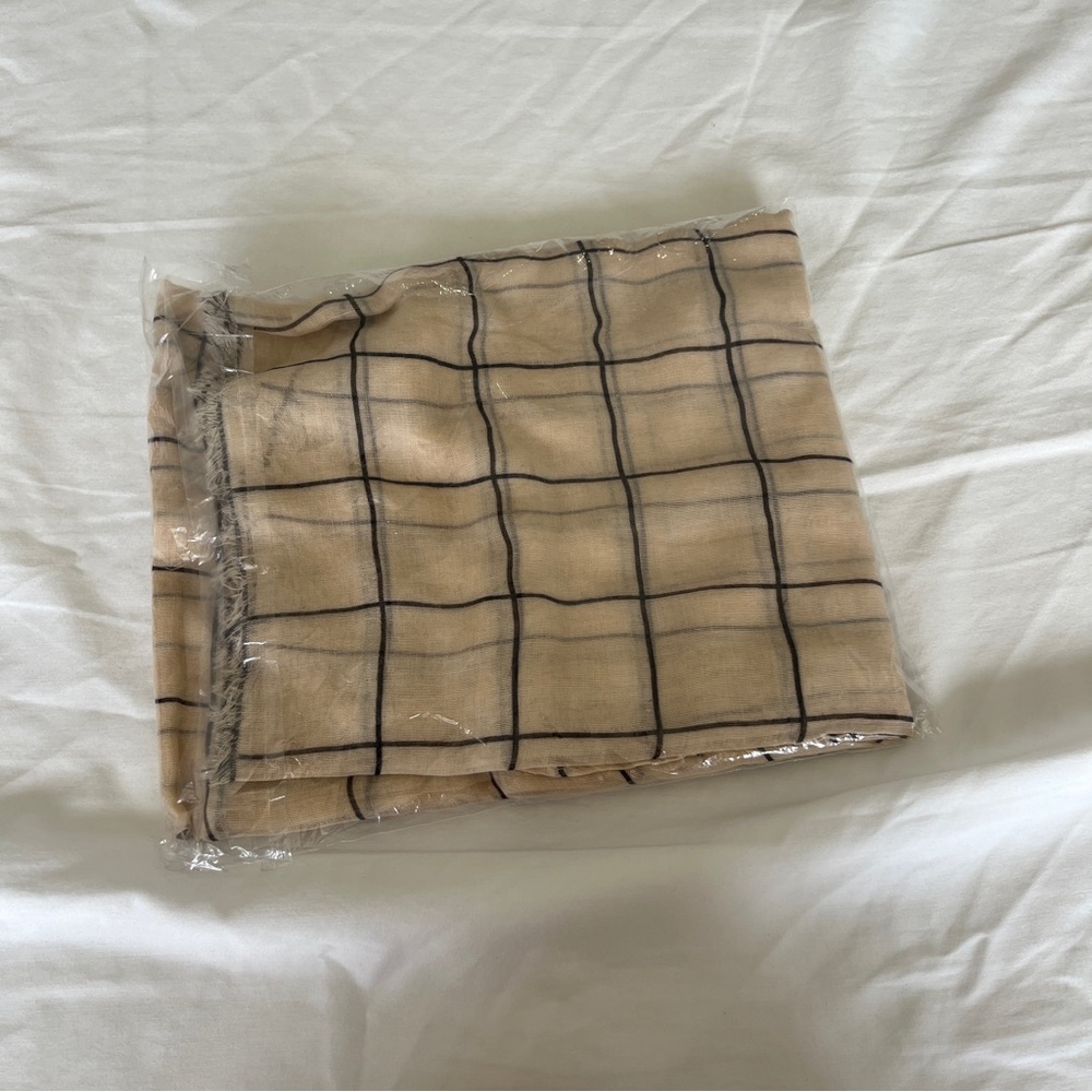 Rachel Pally Beige and Black Checkered Scarf